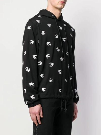 Shop Mcq By Alexander Mcqueen Bird Pattern Hoodie In Black