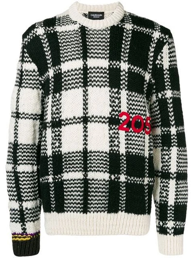 Shop Calvin Klein 205w39nyc Logo Embroidered Check Knit Sweater In Black
