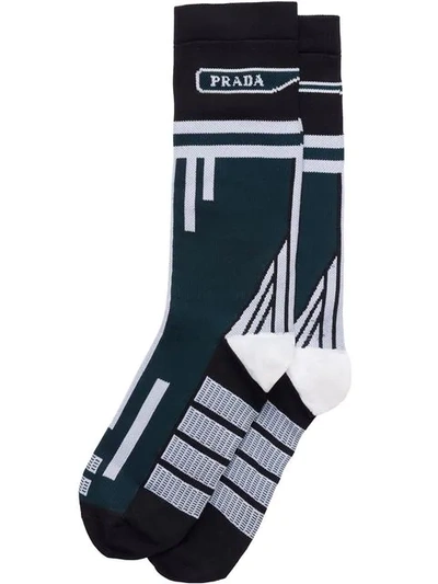 Shop Prada Nylon Knit Socks In F0g9j Forest Green+black