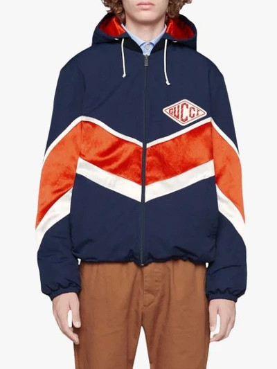 Shop Gucci Nylon Jacket With  Game Patch In Blue