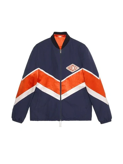 Shop Gucci Nylon Jacket With  Game Patch In Blue