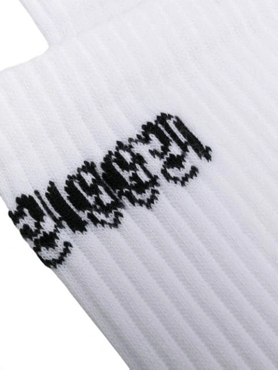 Shop Alexander Mcqueen Ribbed Logo Knit Socks In White