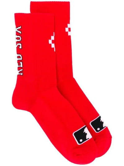 Shop Marcelo Burlon County Of Milan Logo Socks In Red