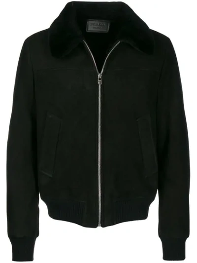 Shop Prada Sheep Shearling Zipped Jacket In Black