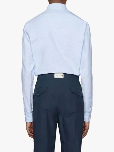 Shop Gucci Embroidered Oxford Cotton Shirt In Blue