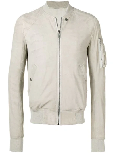 Shop Rick Owens Leather Bomber Jacket In Grey