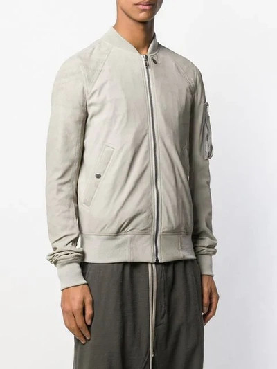 Shop Rick Owens Leather Bomber Jacket In Grey