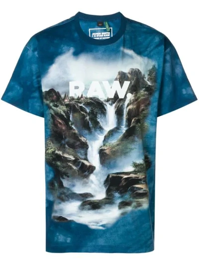 Shop G-star Raw Research Cyber Water Printed T-shirt In Blue