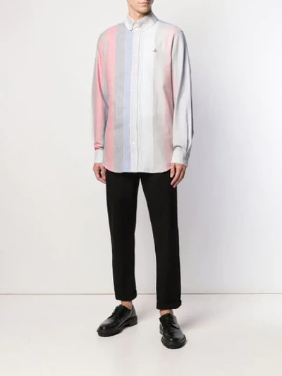 Shop Vivienne Westwood Orb Embroidery Striped Shirt In Blue