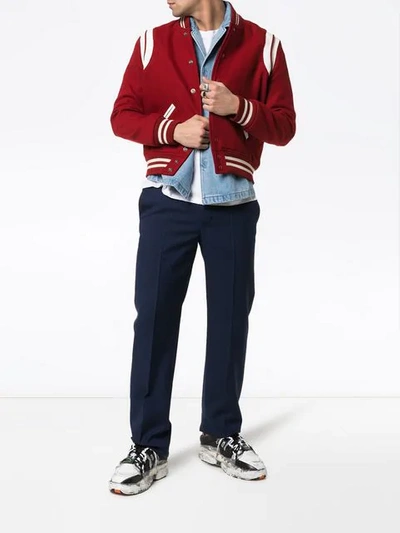 Saint Laurent Teddy Stretch Wool Varsity Jacket In Red | ModeSens