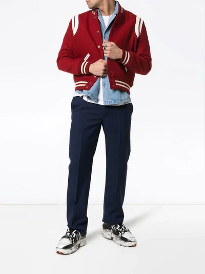 Shop Saint Laurent Teddy Varsity Jacket In Red