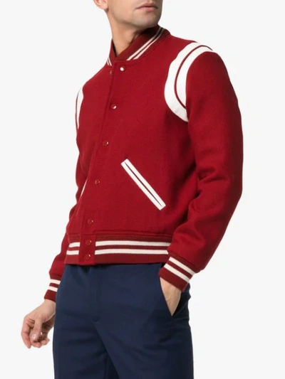 Shop Saint Laurent Teddy Varsity Jacket In Red