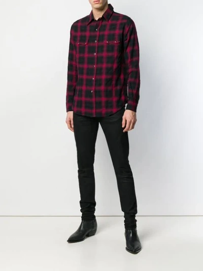 Shop Saint Laurent Check Shirt In 6461 Black Red