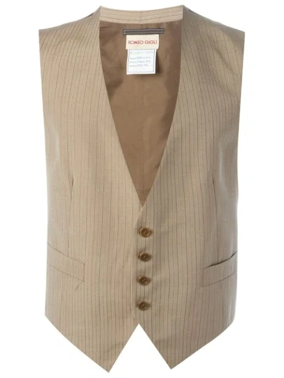 Shop Romeo Gigli Vintage Pinstripe Waistcoat - Brown