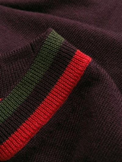 Shop Etro Striped Trim V-neck Cardigan In Red