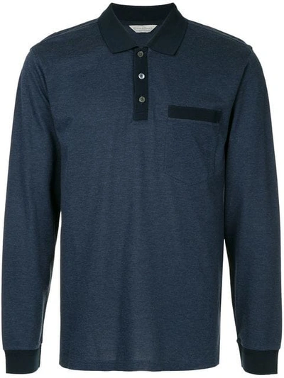 Shop Gieves & Hawkes Longsleeved Polo Shirt In Blue