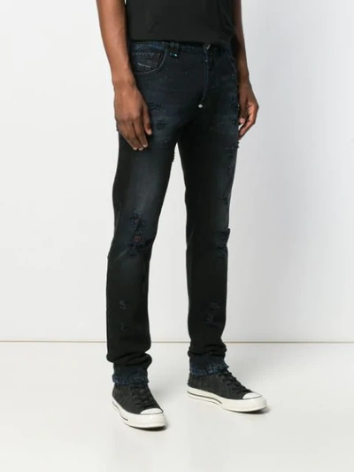 Shop Philipp Plein Schmale Distressed-jeans In Blue