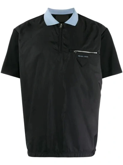 Shop Prada Zipped Pocket Polo Shirt - Black