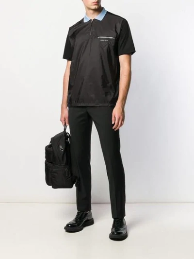 Shop Prada Zipped Pocket Polo Shirt - Black