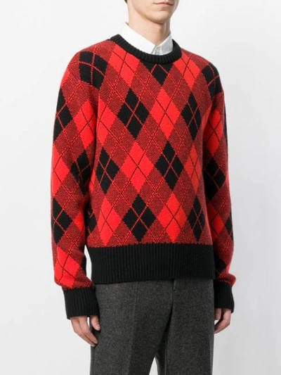 Shop Ami Alexandre Mattiussi Argyle Jacquard Crew Neck Sweater In Black