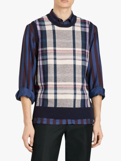 Shop Burberry Check Cashmere Tank Top In Blue