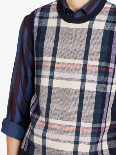 Shop Burberry Check Cashmere Tank Top In Blue