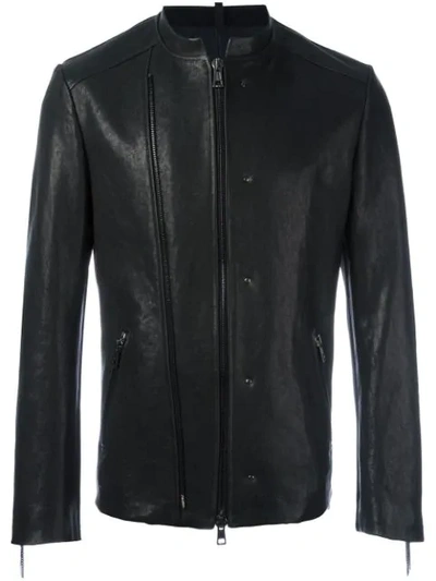 Shop Tom Rebl Double Zipped Collarless Jacket - Black
