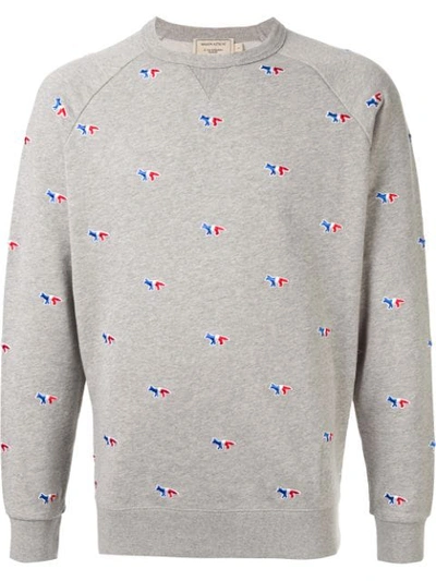 Shop Maison Kitsuné Fox Embroidered Sweatshirt In Grey