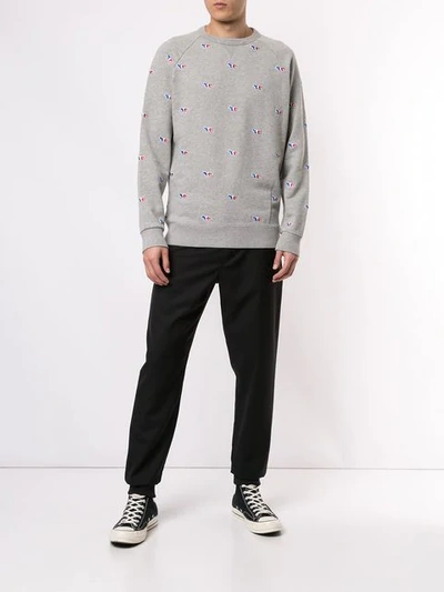 Shop Maison Kitsuné Fox Embroidered Sweatshirt In Grey