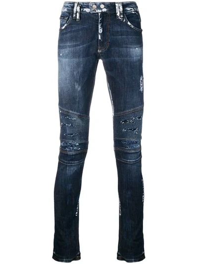 Shop Philipp Plein Biker Statement Skinny Jeans In Blue