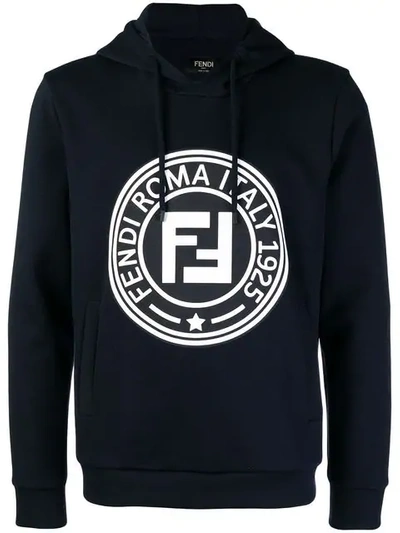 Shop Fendi Printed Ff Logo Hoodie In F03lq-night Blue