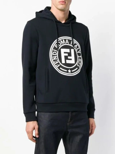 Shop Fendi Printed Ff Logo Hoodie In F03lq-night Blue