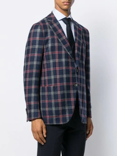 Shop Isaia Plaid Fitted Blazer In Blue