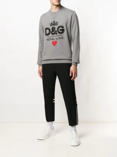 Shop Dolce & Gabbana Crystal Embellished Logo Sweatshirt In Grey