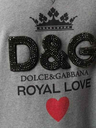 Shop Dolce & Gabbana Crystal Embellished Logo Sweatshirt In Grey