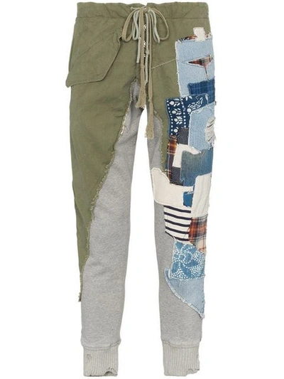 Shop Greg Lauren Patchwork Slim Leg Cotton Track Pants - Grey