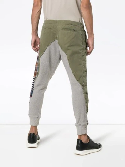 GREG LAUREN PATCHWORK SLIM LEG COTTON TRACK PANTS - 灰色