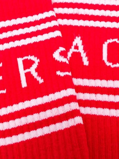 Shop Versace Jacquard Logo Knit Socks In Red