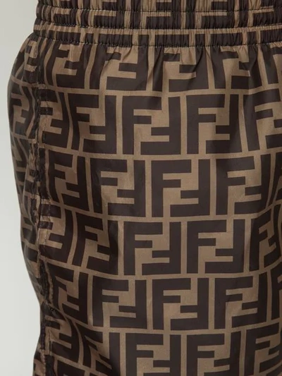 Fendi Tech Fabric With All-over Ff Pattern Swim Shorts In Brown