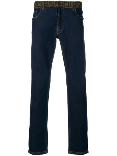 Shop Fendi Ff Waistband Jeans In Blue