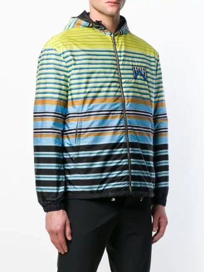 Shop Prada Striped Windbreaker Jacket In F0c5k Giallo/ Nero