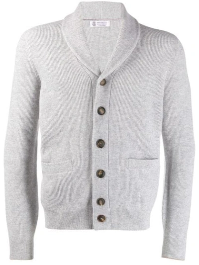 BRUNELLO CUCINELLI BUTTON RIBBED KNIT CARDIGAN - 灰色