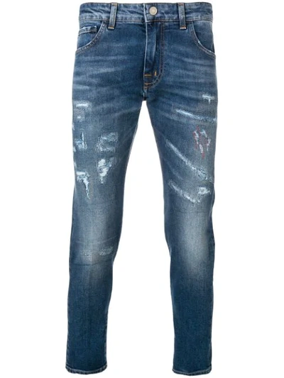 Shop Entre Amis Cropped Distressed Jeans - Blue