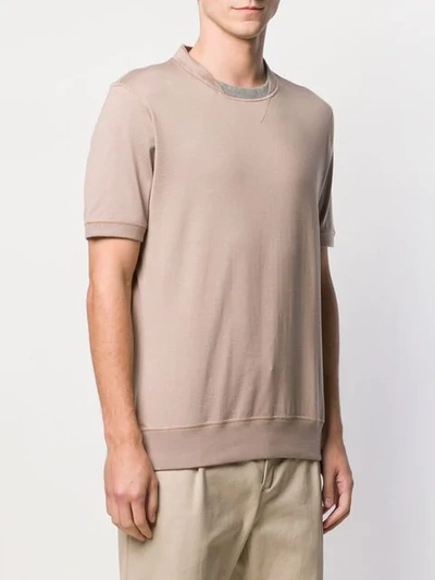 Shop Eleventy Two-tone Collar T-shirt In Neutrals