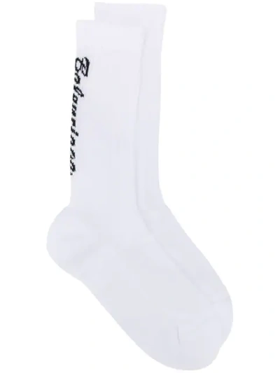 Shop Balenciaga Logo Print Socks In Black