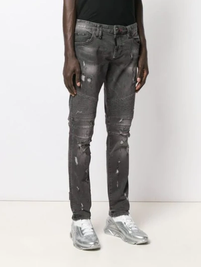 Shop Philipp Plein Distressed Fitted Jeans In Grey