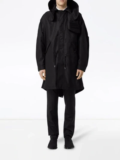 Shop Burberry Detachable Hood Monogram Technical Nylon Parka In Black