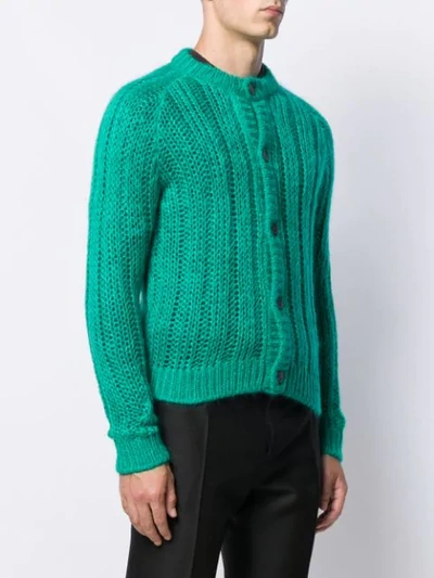 Shop Prada Open Knit Cardigan In F077u Smeraldo