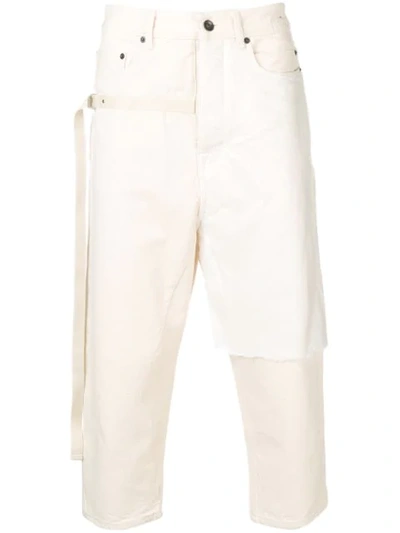 RICK OWENS DRKSHDW RIPPED DETAIL CROPPED TROUSERS - 大地色