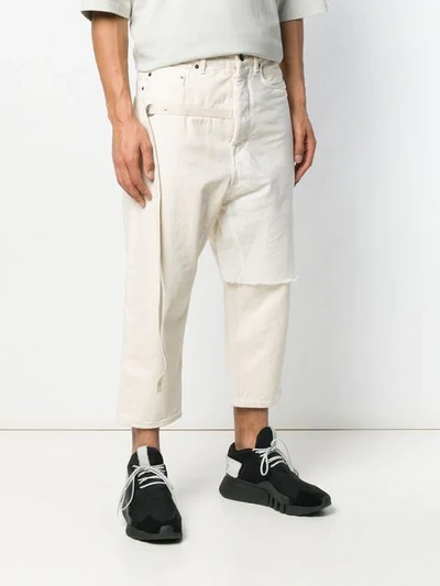 RICK OWENS DRKSHDW RIPPED DETAIL CROPPED TROUSERS - 大地色